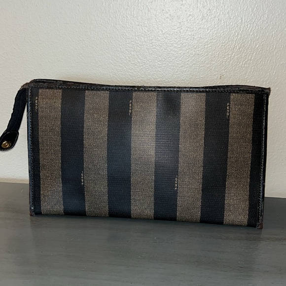 FENDI Pequin Zucca Zucchino Monogram Clutch/Pochette ( Big Size) Brown & Black - Picture 8 of 13